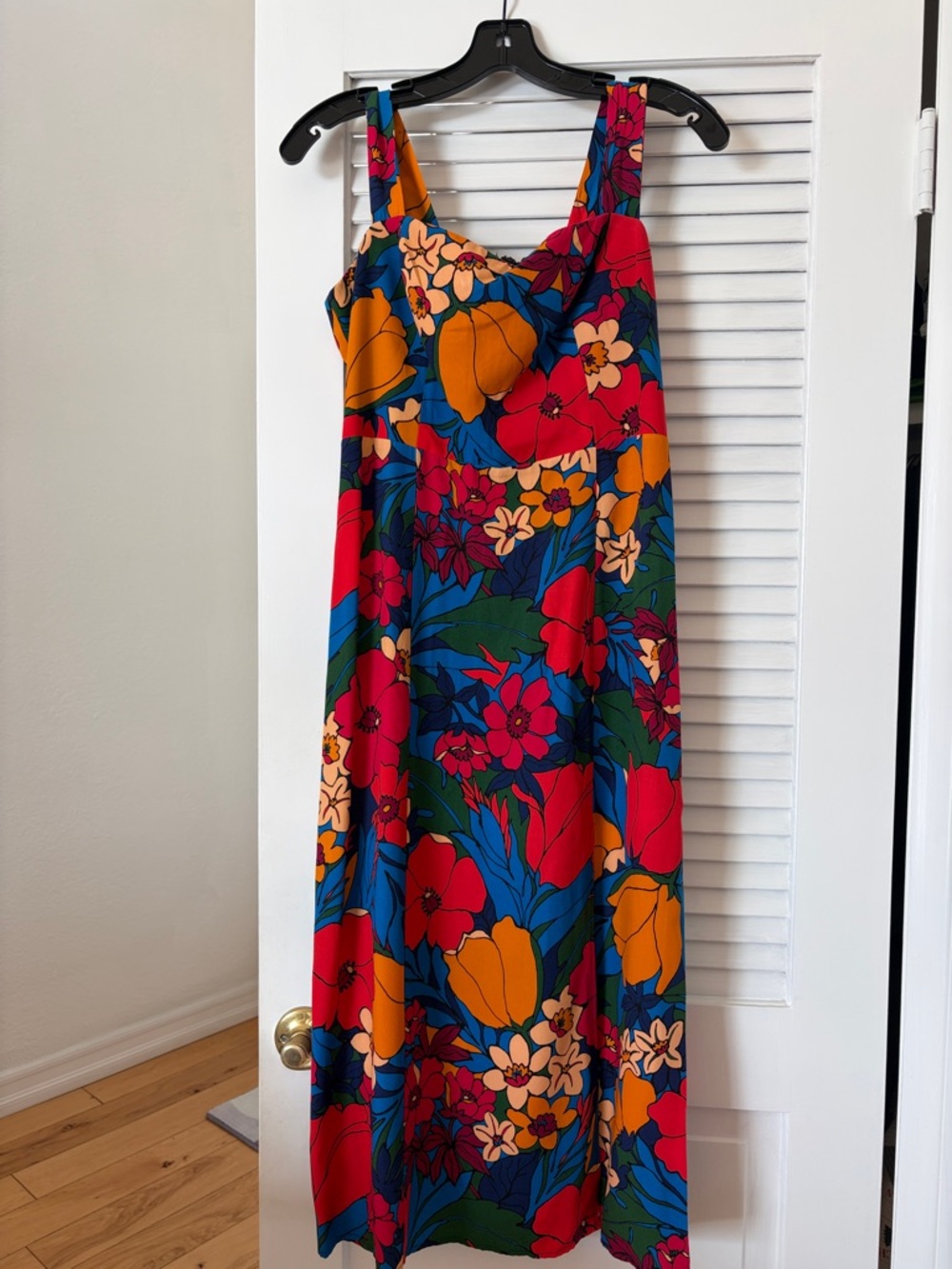 Adrianna Papell Vibrant Floral Maxi Dress in Red, Blue and Orange